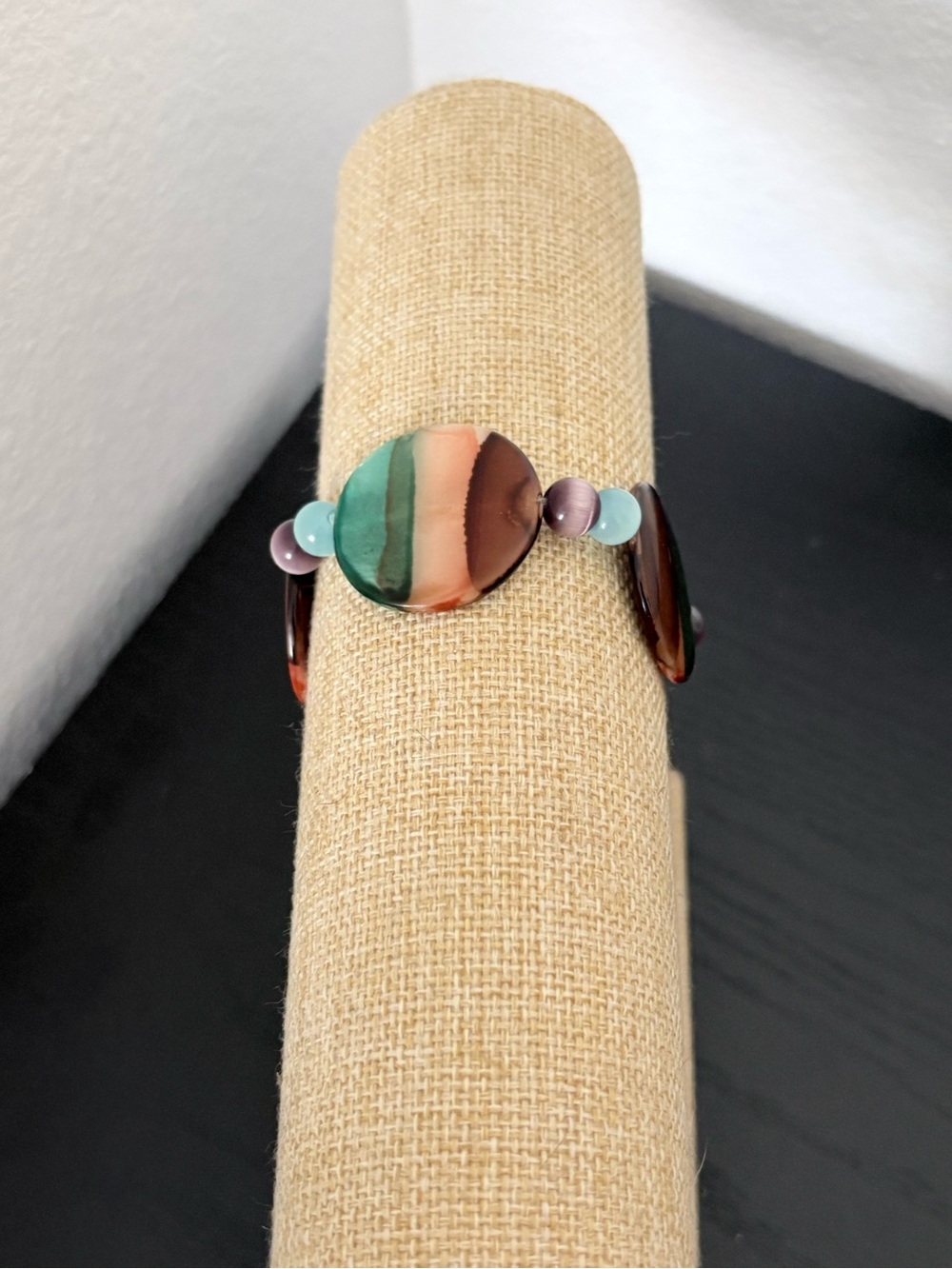 Handcrafted dyed shell and glass beads beaded bracelet